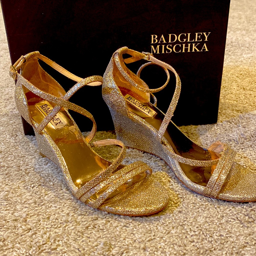 Badgley Mischka Shimmering Gold Strappy Wedges